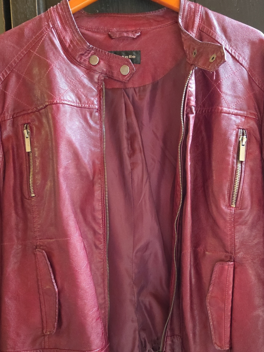 Womens Moto Jacket Fake Leather Maroon Bagatelle Brand